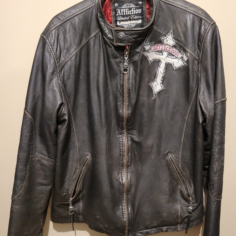 Affliction Black Leather Jacket for Men